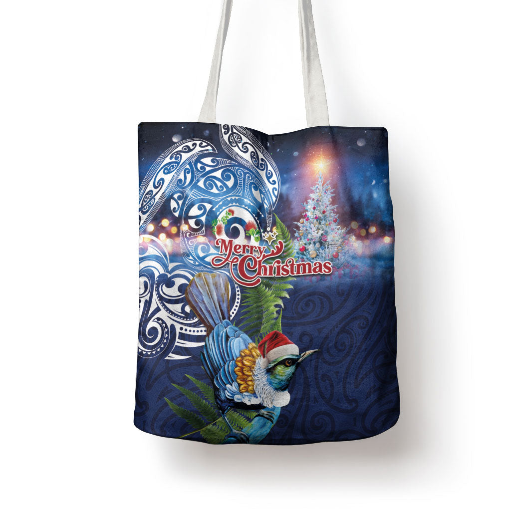 New Zealand Merry Christmas Tote Bag Maori Tribal Pattern with Xmas Tui Bird