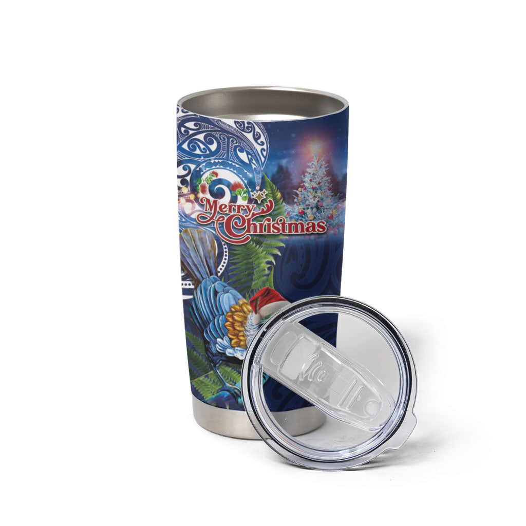 New Zealand Merry Christmas Tumbler Cup Maori Tribal Pattern with Xmas Tui Bird