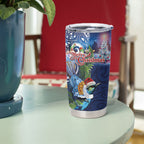 New Zealand Merry Christmas Tumbler Cup Maori Tribal Pattern with Xmas Tui Bird