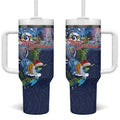 New Zealand Merry Christmas Tumbler With Handle Maori Tribal Pattern with Xmas Tui Bird