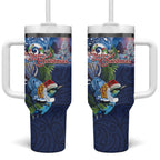 New Zealand Merry Christmas Tumbler With Handle Maori Tribal Pattern with Xmas Tui Bird