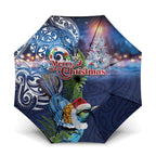New Zealand Merry Christmas Umbrella Maori Tribal Pattern with Xmas Tui Bird