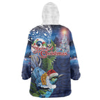 New Zealand Merry Christmas Wearable Blanket Hoodie Maori Tribal Pattern with Xmas Tui Bird