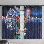 New Zealand Merry Christmas Window Curtain Maori Tribal Pattern with Xmas Tui Bird