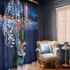 New Zealand Merry Christmas Window Curtain Maori Tribal Pattern with Xmas Tui Bird