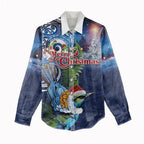 New Zealand Merry Christmas Women Casual Shirt Maori Tribal Pattern with Xmas Tui Bird