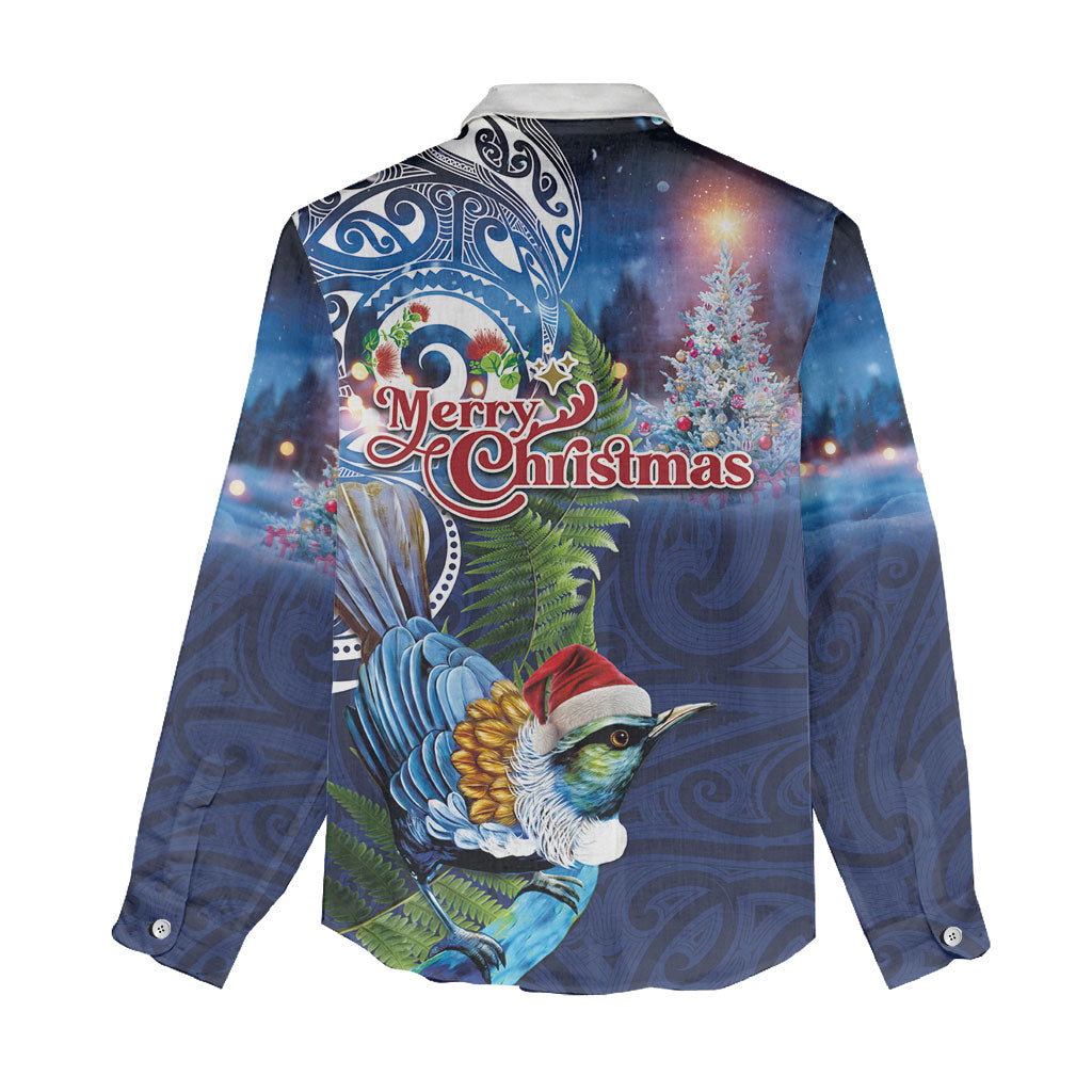 New Zealand Merry Christmas Women Casual Shirt Maori Tribal Pattern with Xmas Tui Bird