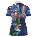 New Zealand Merry Christmas Women Polo Shirt Maori Tribal Pattern with Xmas Tui Bird
