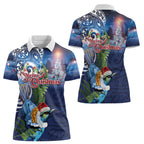 New Zealand Merry Christmas Women Polo Shirt Maori Tribal Pattern with Xmas Tui Bird
