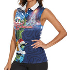 New Zealand Merry Christmas Women Sleeveless Polo Shirt Maori Tribal Pattern with Xmas Tui Bird