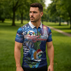 New Zealand Merry Christmas Zipper Polo Shirt Maori Tribal Pattern with Xmas Tui Bird
