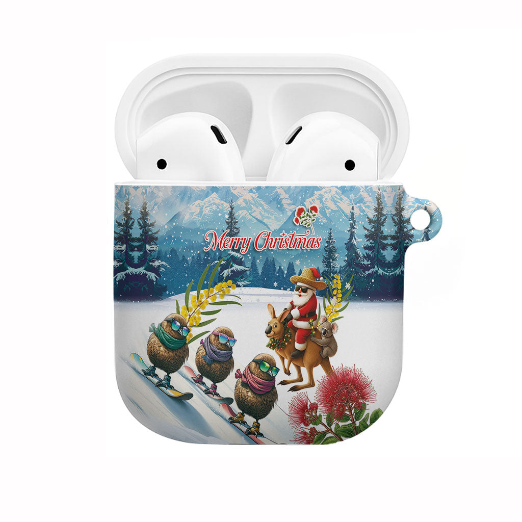 New Zealand and Australia Merry Christmas AirPods Case Kiwi Birds Skiing and Koala Santa Riding Kangaroo