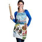 New Zealand and Australia Merry Christmas Apron Kiwi Birds Skiing and Koala Santa Riding Kangaroo