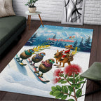 New Zealand and Australia Merry Christmas Area Rug Kiwi Birds Skiing and Koala Santa Riding Kangaroo