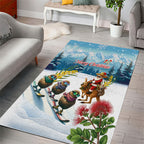 New Zealand and Australia Merry Christmas Area Rug Kiwi Birds Skiing and Koala Santa Riding Kangaroo
