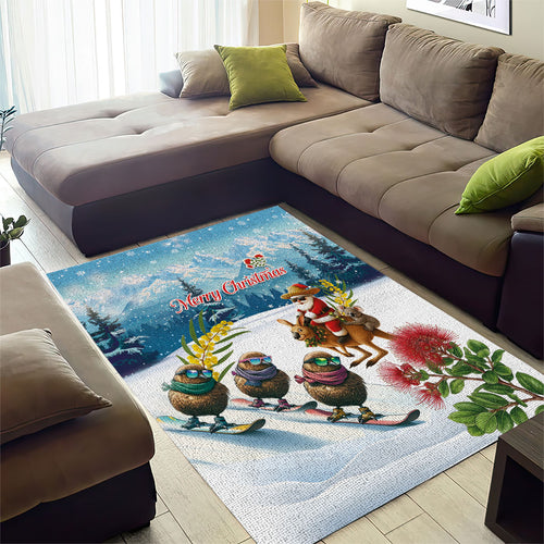 New Zealand and Australia Merry Christmas Area Rug Kiwi Birds Skiing and Koala Santa Riding Kangaroo