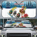 New Zealand and Australia Merry Christmas Auto Sun Shade Kiwi Birds Skiing and Koala Santa Riding Kangaroo