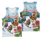 New Zealand and Australia Merry Christmas Basketball Jersey Kiwi Birds Skiing and Koala Santa Riding Kangaroo