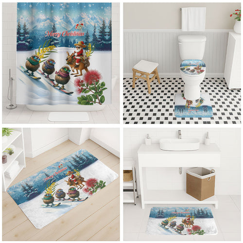 New Zealand and Australia Merry Christmas Bathroom Set Kiwi Birds Skiing and Koala Santa Riding Kangaroo