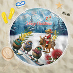 New Zealand and Australia Merry Christmas Beach Blanket Kiwi Birds Skiing and Koala Santa Riding Kangaroo