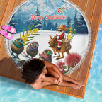 New Zealand and Australia Merry Christmas Beach Blanket Kiwi Birds Skiing and Koala Santa Riding Kangaroo