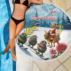 New Zealand and Australia Merry Christmas Beach Blanket Kiwi Birds Skiing and Koala Santa Riding Kangaroo