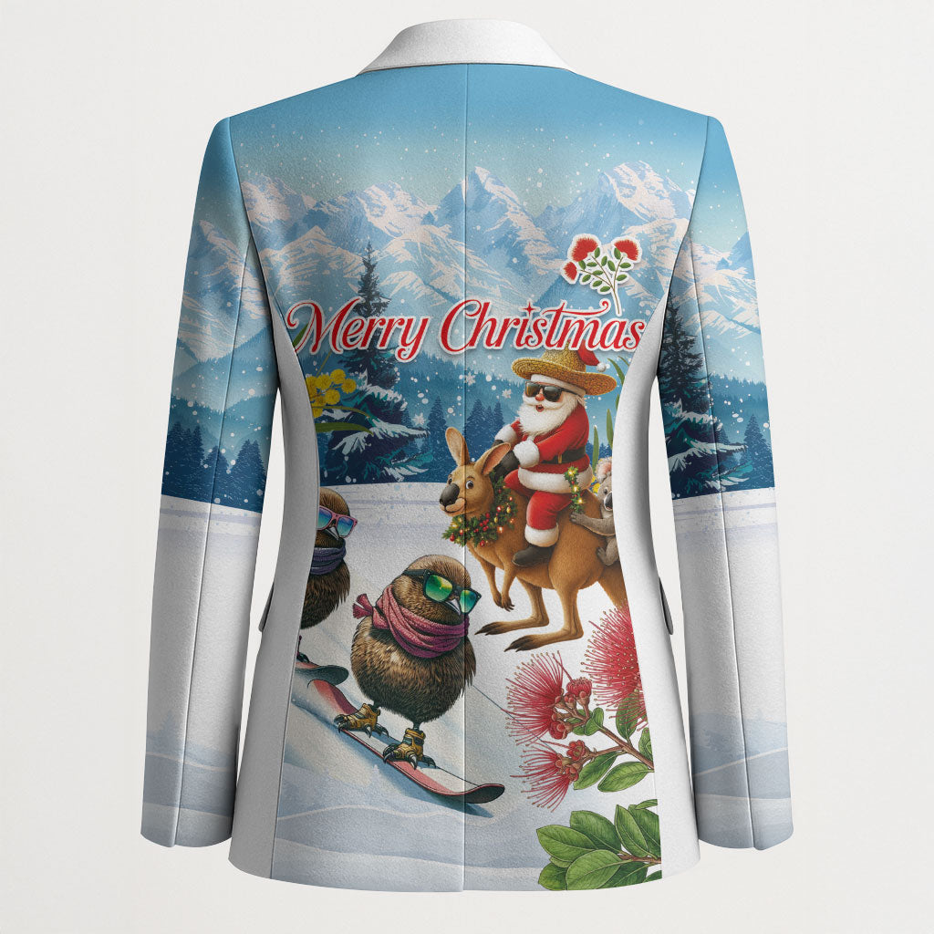 New Zealand and Australia Merry Christmas Blazer Kiwi Birds Skiing and Koala Santa Riding Kangaroo