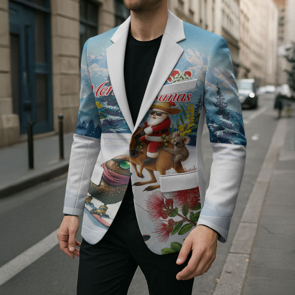 New Zealand and Australia Merry Christmas Blazer Kiwi Birds Skiing and Koala Santa Riding Kangaroo