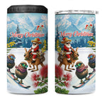 New Zealand and Australia Merry Christmas 4 in 1 Can Cooler Tumbler Kiwi Birds Skiing and Koala Santa Riding Kangaroo