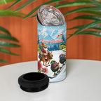 New Zealand and Australia Merry Christmas 4 in 1 Can Cooler Tumbler Kiwi Birds Skiing and Koala Santa Riding Kangaroo