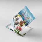 New Zealand and Australia Merry Christmas Canvas Wall Art Kiwi Birds Skiing and Koala Santa Riding Kangaroo