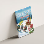 New Zealand and Australia Merry Christmas Canvas Wall Art Kiwi Birds Skiing and Koala Santa Riding Kangaroo