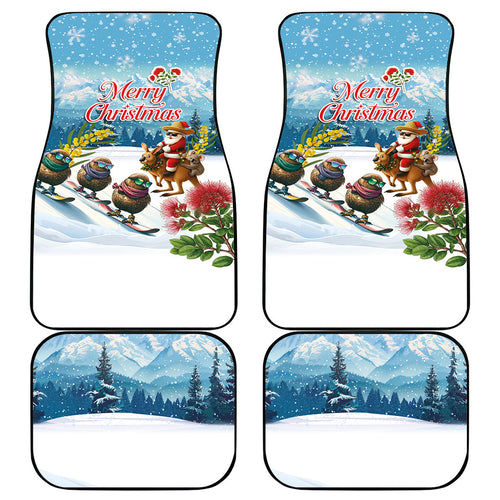 New Zealand and Australia Merry Christmas Car Mats Kiwi Birds Skiing and Koala Santa Riding Kangaroo