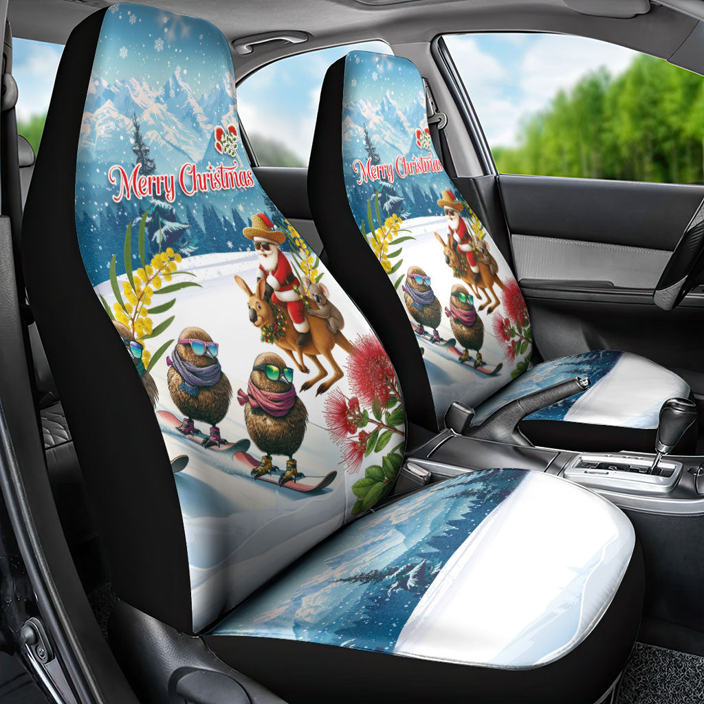 New Zealand and Australia Merry Christmas Car Seat Cover Kiwi Birds Skiing and Koala Santa Riding Kangaroo