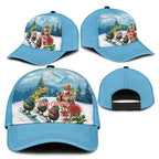 New Zealand and Australia Merry Christmas Classic Cap Kiwi Birds Skiing and Santa Riding Kangaroo with Koala