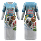 New Zealand and Australia Merry Christmas Couples Matching Long Sleeve Bodycon Dress and Hawaiian Shirt Kiwi Birds Skiing and Koala Santa Riding Kangaroo LT03