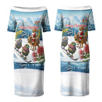 New Zealand and Australia Merry Christmas Couples Matching Puletasi and Long Sleeve Button Shirt Kiwi Birds Skiing and Koala Santa Riding Kangaroo LT03
