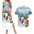 New Zealand and Australia Merry Christmas Couples Matching Summer Maxi Dress and Hawaiian Shirt Kiwi Birds Skiing and Koala Santa Riding Kangaroo