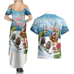 New Zealand and Australia Merry Christmas Couples Matching Summer Maxi Dress and Hawaiian Shirt Kiwi Birds Skiing and Koala Santa Riding Kangaroo