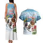 New Zealand and Australia Merry Christmas Couples Matching Tank Maxi Dress and Hawaiian Shirt Kiwi Birds Skiing and Koala Santa Riding Kangaroo