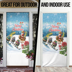 New Zealand and Australia Merry Christmas Door Cover Kiwi Birds Skiing and Koala Santa Riding Kangaroo