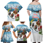 New Zealand and Australia Merry Christmas Family Matching Off Shoulder Maxi Dress and Hawaiian Shirt Kiwi Birds Skiing and Koala Santa Riding Kangaroo