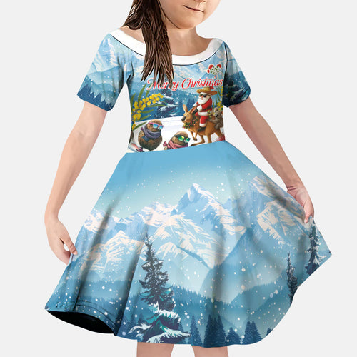 New Zealand and Australia Merry Christmas Family Matching Short Sleeve Bodycon Dress and Hawaiian Shirt Kiwi Birds Skiing and Koala Santa Riding Kangaroo