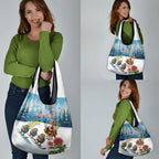New Zealand and Australia Merry Christmas Grocery Bag Kiwi Birds Skiing and Koala Santa Riding Kangaroo