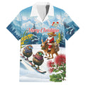 New Zealand and Australia Merry Christmas Hawaiian Shirt Kiwi Birds Skiing and Koala Santa Riding Kangaroo