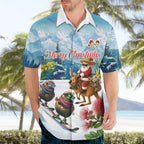 New Zealand and Australia Merry Christmas Hawaiian Shirt Kiwi Birds Skiing and Koala Santa Riding Kangaroo