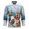 New Zealand and Australia Merry Christmas Hockey Jersey Kiwi Birds Skiing and Koala Santa Riding Kangaroo