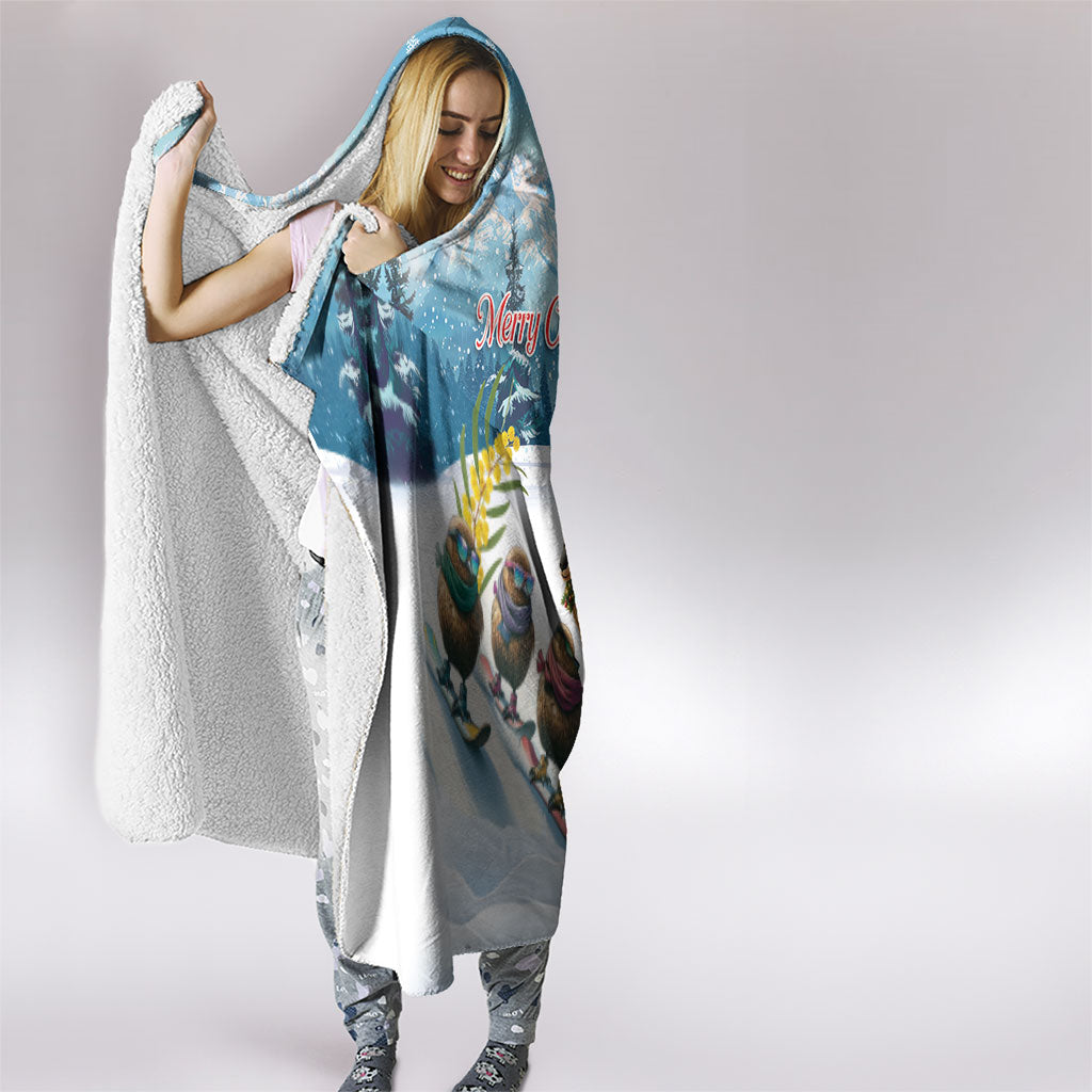 New Zealand and Australia Merry Christmas Hooded Blanket Kiwi Birds Skiing and Koala Santa Riding Kangaroo