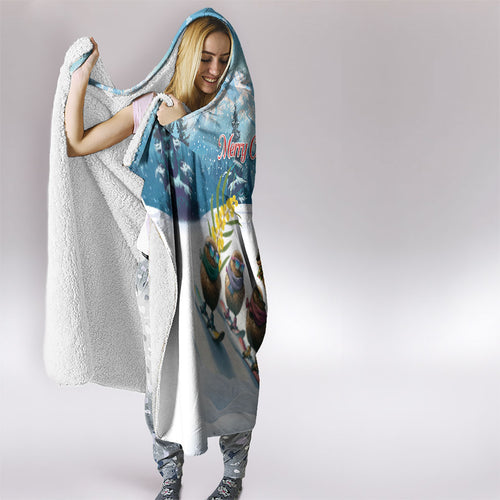 New Zealand and Australia Merry Christmas Hooded Blanket Kiwi Birds Skiing and Koala Santa Riding Kangaroo