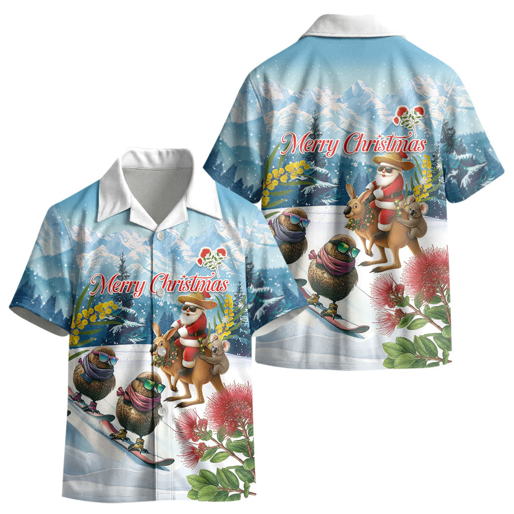 New Zealand and Australia Merry Christmas Kid Hawaiian Shirt Kiwi Birds Skiing and Koala Santa Riding Kangaroo LT03